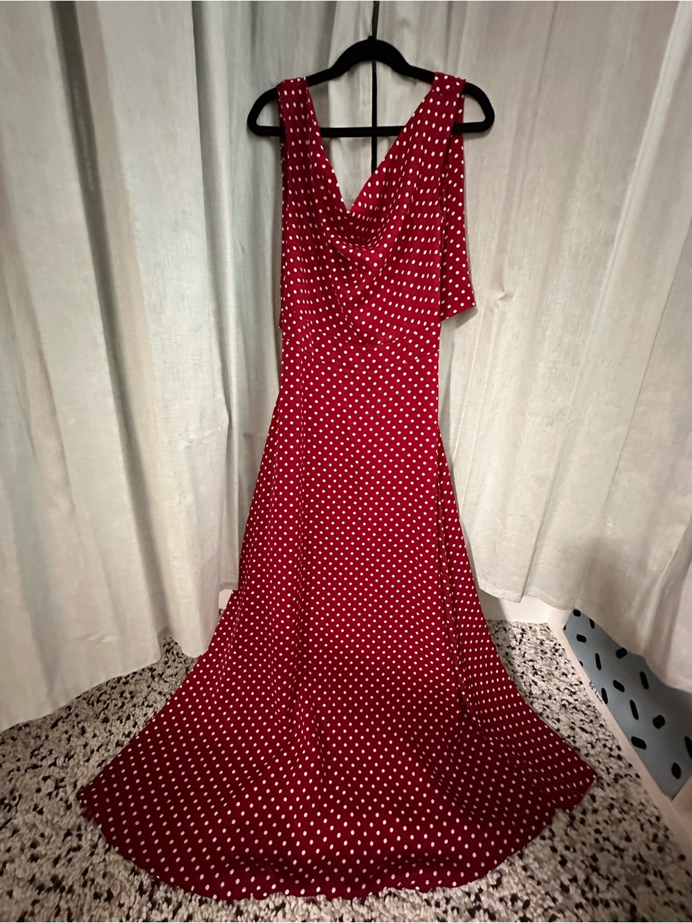 Red & White Polka Dot Cowl Neck Tie-Back Maxi Dress size S